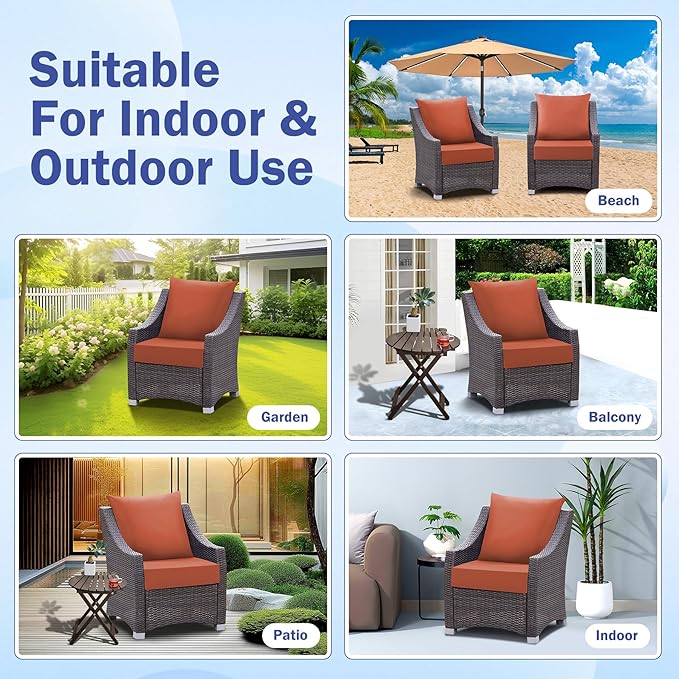 Outdoor Seat Cushion Set, Waterproof & Fade Resistant Patio Chair Cushions, Outdoors Cushion for Patio Furniture, 24 x 24 x 5.75 Inch, Outdoor Couch Cushions with Handle and Ties, Spice