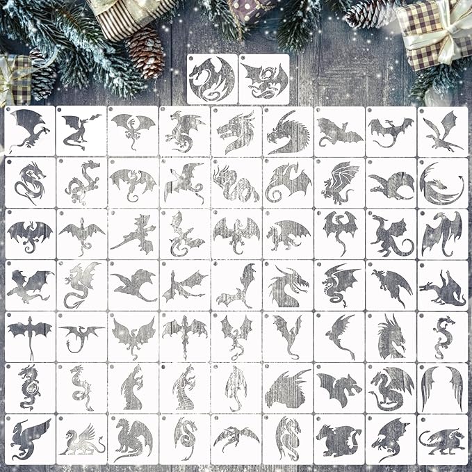 Small Stencils for Painting on Wood Burning Reusable, 3 Inch Reusable Stencil for Craft Ornament Paint Template Stencils for Wall Card Rock Wood Signs Coasters Canvas Home Decor (Dragon)