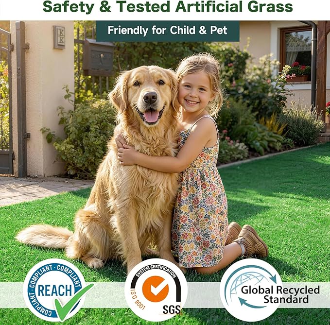 7 FT x 15 FT Artificial Grass Turf 8 PCS - 0.4" Pile Height Extra Large Realistic Fake Grass Rolls with Drainage Holes, Outdoor Indoor Landscape Lawn Carpet Rug for Patio, Balcony
