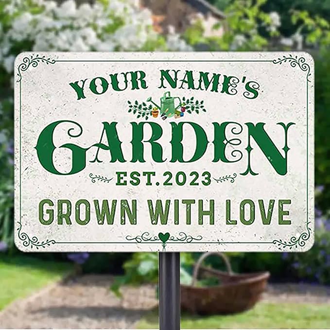 Personalized Metal Signs with Name Made in USA Custom Vintage Garden Sign Waterproof Vintage Decorative Metal Print for Wall Decor Customized Home Garden Ideas Gifts Artwork Prints for Yard Ourdoor