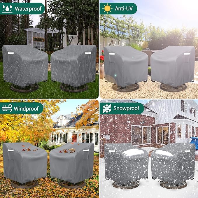 AKEfit Outdoor Swivel Lounge Chair Cover 2 Pack,Heavy Duty Waterproof Patio Chair Covers for All-Weather Protection Outdoor Lawn Furniture,Grey-33Wx35Dx38.5H inches