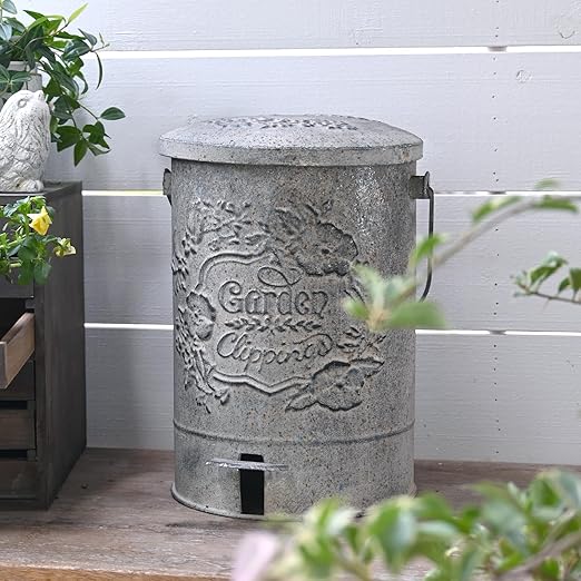 Z&Z ornamentorum Outdoor Small Trash Can with Lid Dog Poop Trash Can Outside for Kitchen Park Garden and Pedal Round Touchless Garbage with Flower and Bird Patterns