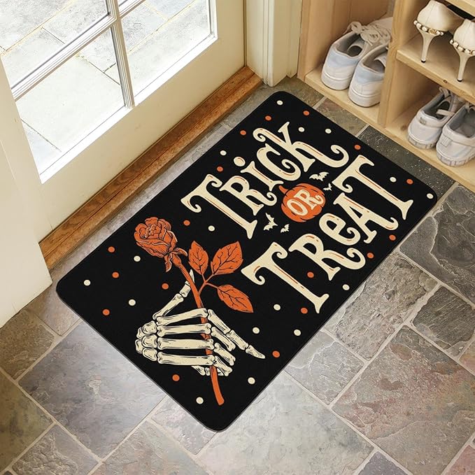 Halloween Decor Welcome Door Mat,Funny Skeleton Home Decoration Non-Slip Indoor Outdoor Front Doormats Rug 17 x 30 Inch