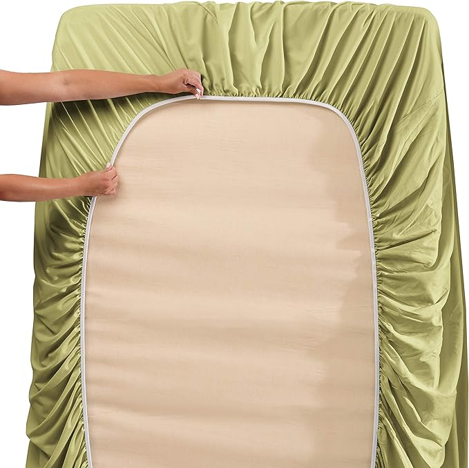 Clara Clark Deep Pocket Queen Fitted Sheet Fits up to 21 Inch Mattress - Super Soft Queen Fitted Sheet Only, Fade, Stain Resistant - Sage Green Fitted Sheet Queen Size,