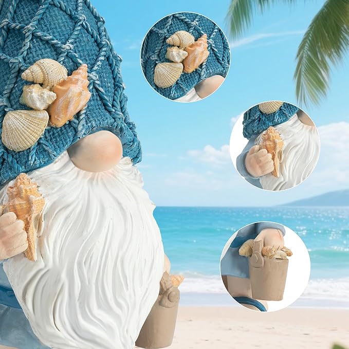 Beach Gnomes Statues,Ocean Gnomes,Nautical Themes Decoration,Beach, Gnome Carrying a Bucket