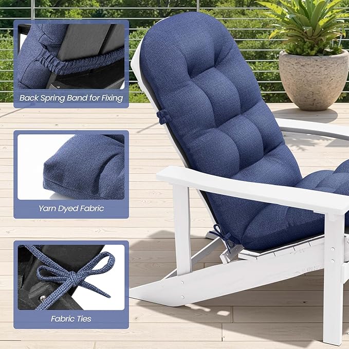 Crestlive Products Adirondack Chair Cushion Outdoor Rocking Chair Cushions Water & Fade Resistant 50x20x4 Inch High Back Patio Chair Cushions Set of 2 Thick Patio Replacement Cushion, Sky Blue