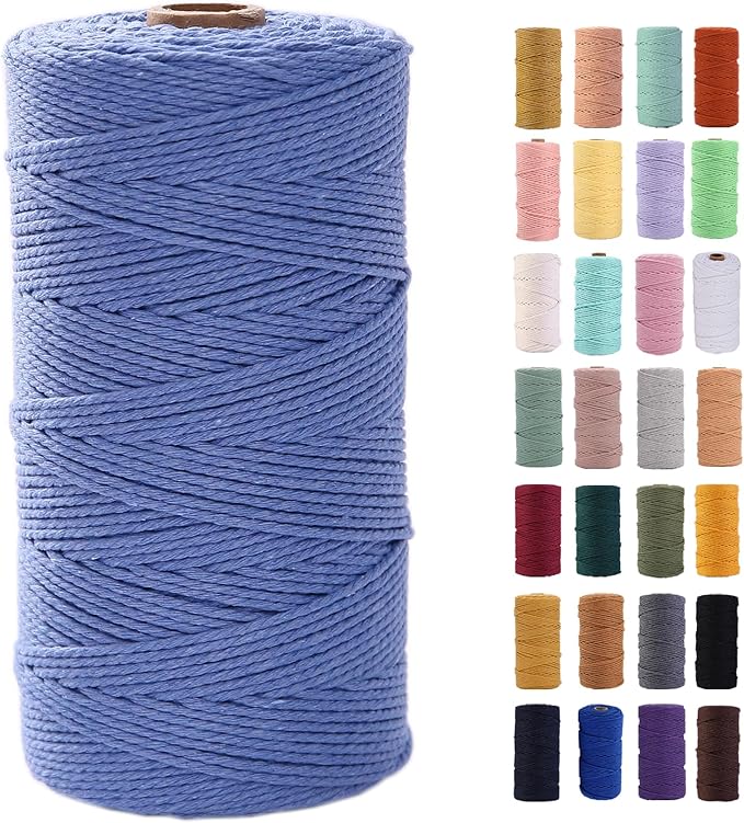 MAOQIAN Air Blue Macrame Cord 2mm x 220Yards,Colored Cotton Rope Colorful Cotton Cord Soft Craft Cord Twine for Wall Hanging Plant Hangers Crafts Decorative Projects