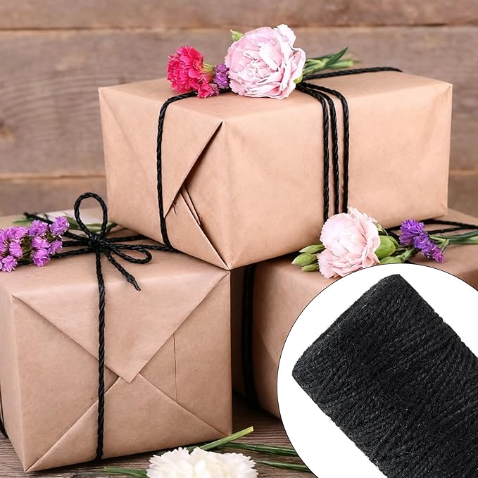 328 Feet 2mm Thick Black Natural Jute Twine, Garden Twine Heavy Duty Industrial Packing Materials String Wrapping, Arts, and Crafts, Halloween Wrapping, Gardening Applications
