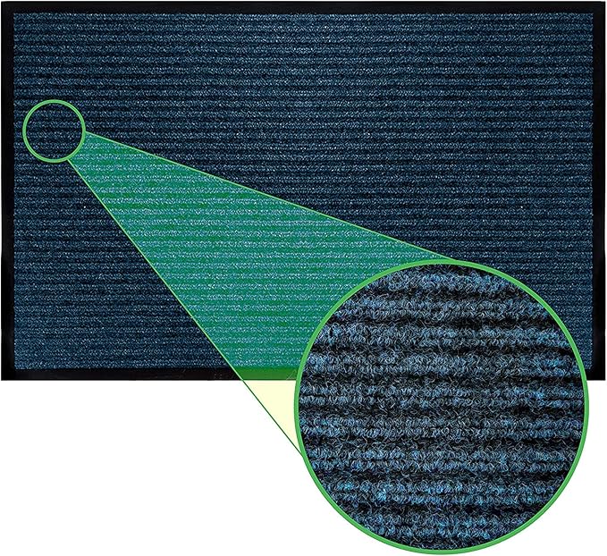 LuxUrux Durable Rubber Door Mat - Heavy Duty, Indoor/Outdoor, Easy to Clean, Waterproof, Low-Profile Mat for Entry, Patio, Garage - High Traffic (17'' x 30'', Striped Blue Design)