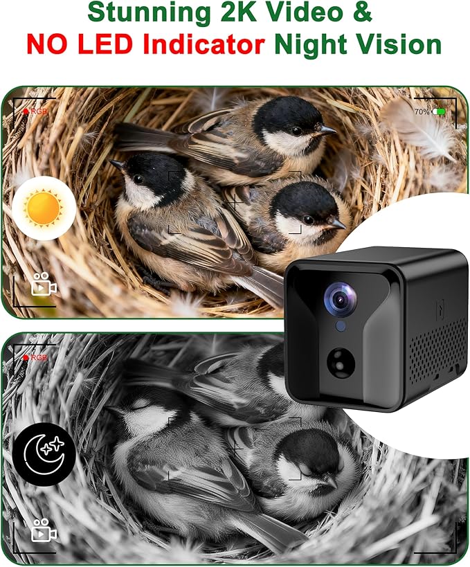 Smart Bird House with Camera Solar Powered, 2K HD Wi-Fi Bird Watching Camera for Birdhouse, Auto Detect & Notify, Night Vision, APP Control, Wooden Birdhouse with Camera Inside（Door & Window）