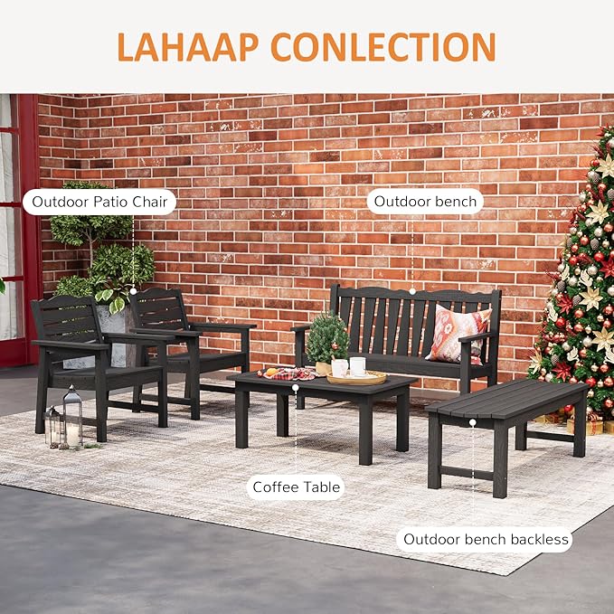 Outdoor Bench, 2-Person Patio Backless Bench Holds up to 800lbs, Weatherproof Garden Bench That Never Rot and Fade, Suit for Backyard, Porch, Patio, Deck and Entryway (Black)