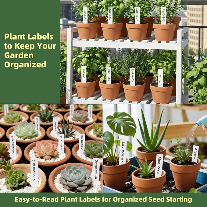 Plant Labels 350 PCS, Slim White Garden Plant Tags with Holes, PP Plastic Waterproof Labels with Permanent Marker, Jute Twine & Storage Box for Indoor & Outdoor Gardening (350PCS)