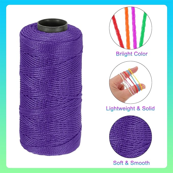 MECCANIXITY Nylon String 3 Strands Twisted Mason Line 1.5mm x 218 Yards Nylon Twine String for DIY Projects, Home Improvement, Gardening, Gift Wrapping, Christmas Party Supplies, Purple