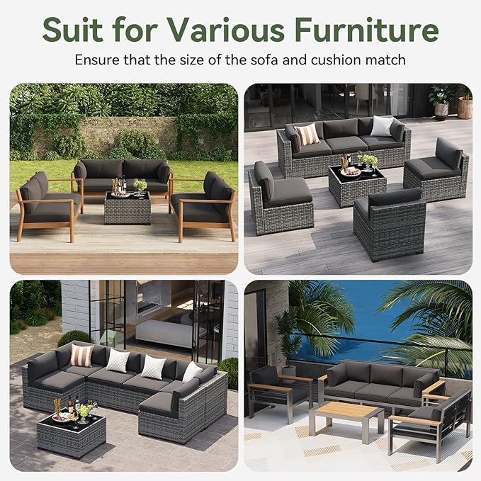 Aoxun Replacement Cushions for Outdoor Furniture, 14-Piece Outdoor Cushions for Patio Furniture, Deep Seat, Waterproof & Fade Resistant Couch Cushion for 6-Seat Patio Conversation Sets, Black