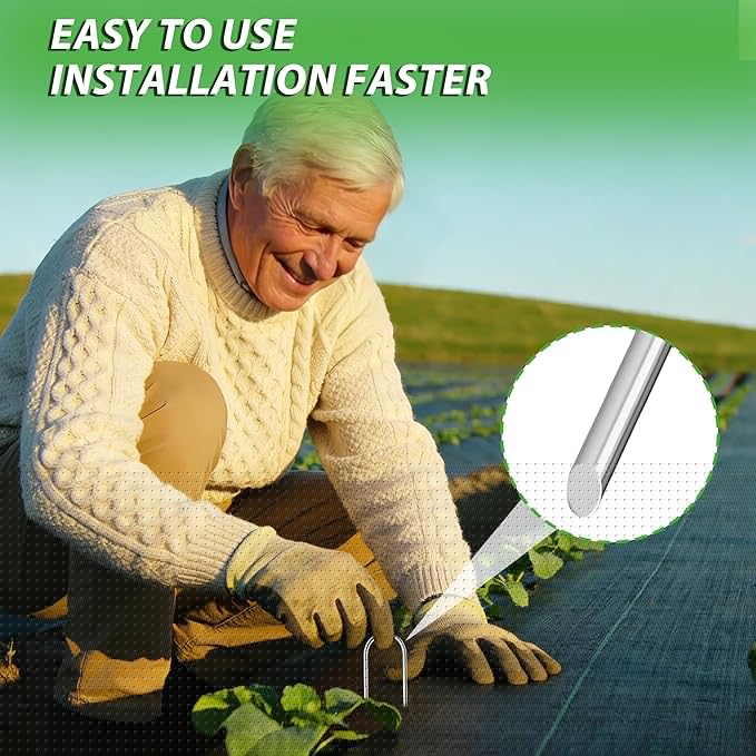 Landscape Staples 4 Inch, 40PCS Combo Kit – 20 U-Shaped & 20 Right Angle Galvanized Garden Stakes for Weed Barrier, Lawn & Garden Fixing