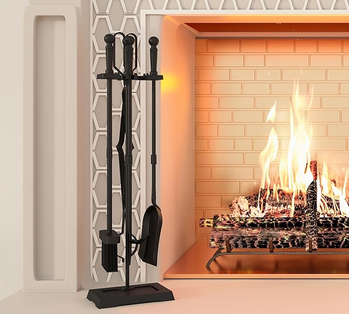 Kingson Fireplace Tools Set 5-Pieces Indoor Outdoor Sturdy Fire Place Poker Sets with Ergonomics Handle