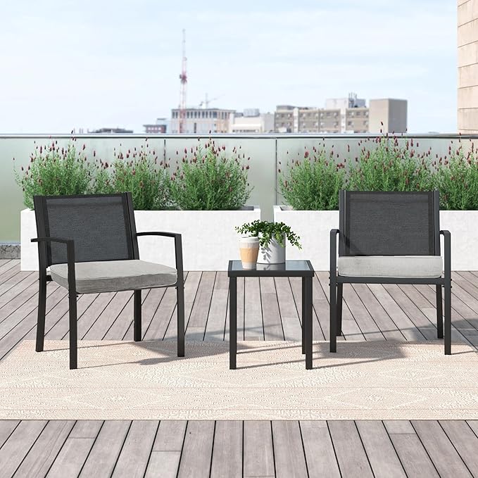 19"x 19"x 3" Patio Chair Cushions Set of 2, Waterproof Outdoor Chair Cushions, Patio Seat Cushion with Adjustable Ties, Light Grey