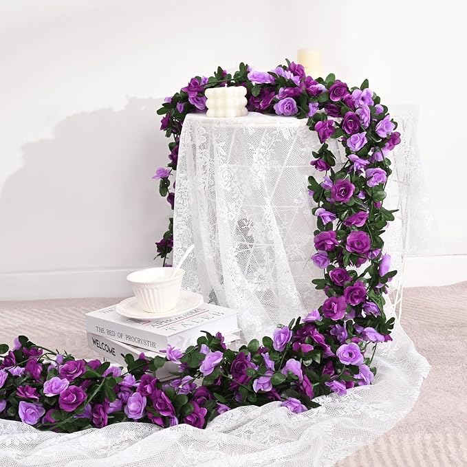 BLEUM CADE 5Pcs 41Ft Flower Garland Artificial Rose Vines for Bedroom, Cute Fake Hanging Flower Vines Floral Garland Decorations for Wedding Party Wall Room Decor Aesthetic
