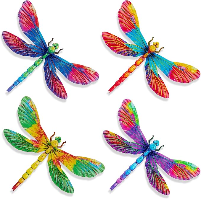 SUNREEK Metal Dragonfly Wall Decor, 9 Inches Dragonfly Outdoor Wall Art for Fence Garden Yard Patio Decorations