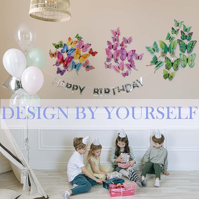 Butterfly Wall Decor 24/48 PCS, 3D Butterflies Stickers for Party Decorations with Magnets(Pink, 48)