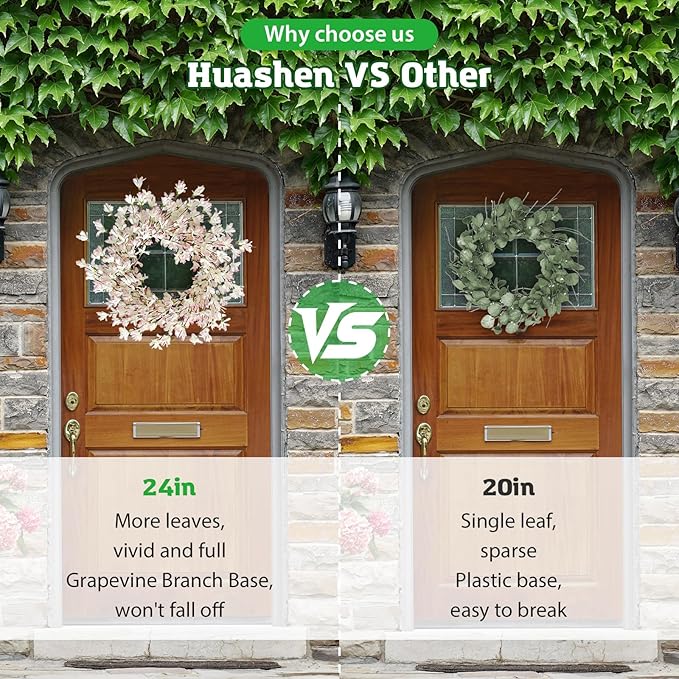 Spring Wreath for Front Door, 24 Inch Spring Forsythiaon Wreath Front Door Pink Forsythiaon Grapevine Wreaths for Festival Celebration Front Door Wall Window Decoration Home Decor