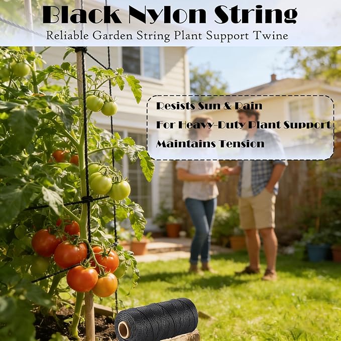 Black Nylon Twine, 200ft 3mm UV Resistant Nylon Cord Twine for Garden, Fishing, Wrapping, Camping and Outdoor Survival, Netting Home Improvement