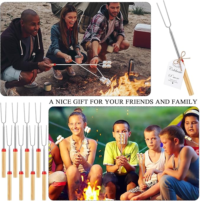 48 Sets S'mores Sticks Kit Extendable Roasting Cotton Candy Stick for Fire Pit Camp Bachelorette Decorations One Happy Camper Birthday Party Favor for Wedding Camping Campfire Bonfire Supplies