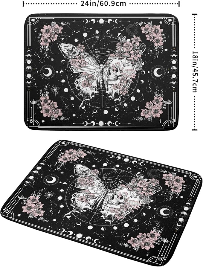 Skeleton Butterfly Dish Drying Mat Black Skull Absorbent Dish Drainer for Kitchen Counter Holiday Decor