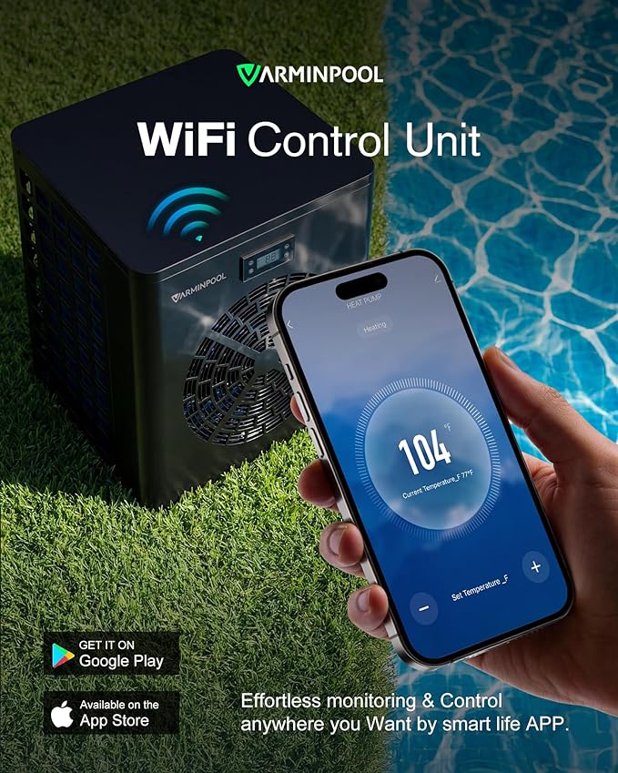 16000BTU Pool Heat Pump for Above Ground Pools, Electric Pool Heater for 5400 Gallons, WiFi Control, Energy-Saving Smart Inverter, Titanium Heat Exchanger, 110V