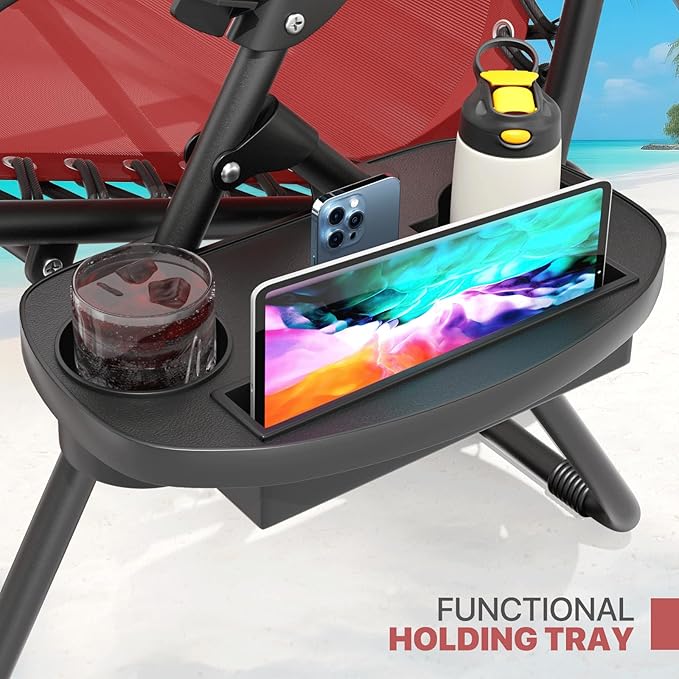 Magshion Zero Gravity Lounge Chairs Set of 2, Outdoor Patio Reclining Chair with Side Tray, Adjustable Anti-Gravity Recliners with Pillow Headrest, Folding Lounger for Lawn Camping Beach, Maroon