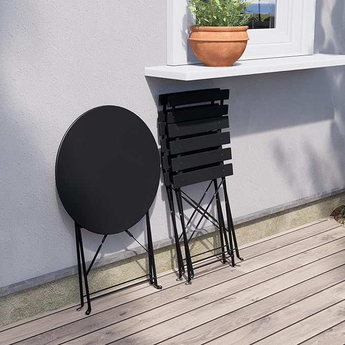 Grand patio 3-Piece Folding Bistro Set, 2 Chairs and 1 Table, Weather-Resistant Outdoor/Indoor Conversation Set for Patio, Yard, Garden-Black