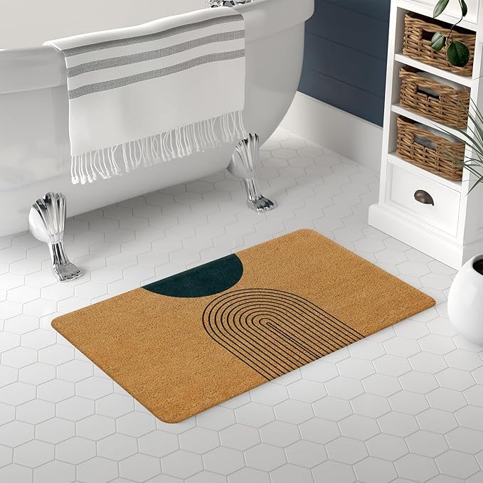 Nogrit Modern Minimalist Boho Coir Doormat for Outdoor Entrance, Boho Front Door Mats, Welcome Mat, Indoor Door Mats for Entryway, 17x30