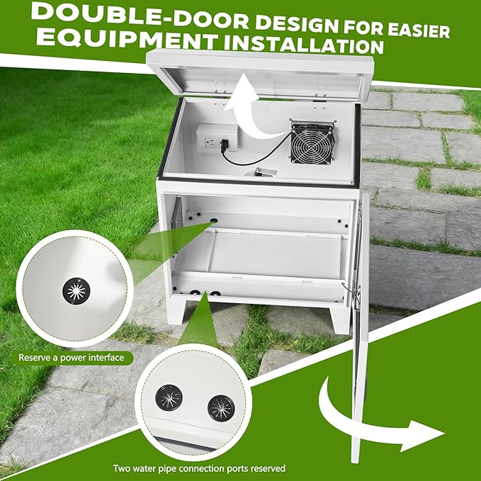 Pond/Water Garden Weatherproof Outdoor Cabinet, 20.8”W×17”D×22.5”H, With Plug Socket and 110V Cooling Fan, Housing for Pond Aerator Air Pump