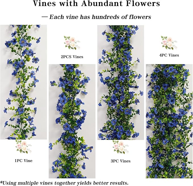 4 Pcs Faux Flowers Garland Plant, Artificial Vines Hanging Flowers Leaves Greenery Garland for Wedding Backdrop Arch Wall Decor, 6 Feet/pcs UV Resistant Indoor Outdoor