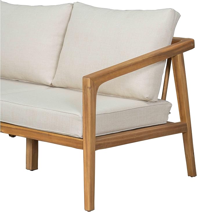 Christopher Knight Home Westin Acacia Wood Patio Loveseat Sofa with Cushion, Outdoor 2-Seater Sofa with Removable Cushions, Patio Furniture Sofa for 2, Teak+Beige
