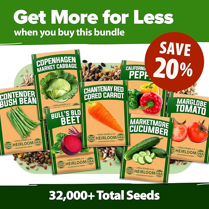 HOME GROWN 70 Variety Vegetable & Herb Seeds 32,000+ USA Non-GMO Heirloom Survival Seeds Garden Kit for Spring, Fall, Winter Indoor & Outdoor Planting Starter Set for Home Gardeners & Preppers