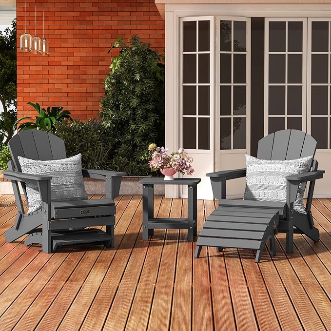 SERWALL Folding Adirondack Chair Footrest Set of 2, Adirondack Ottomans Without Assembly, Grey