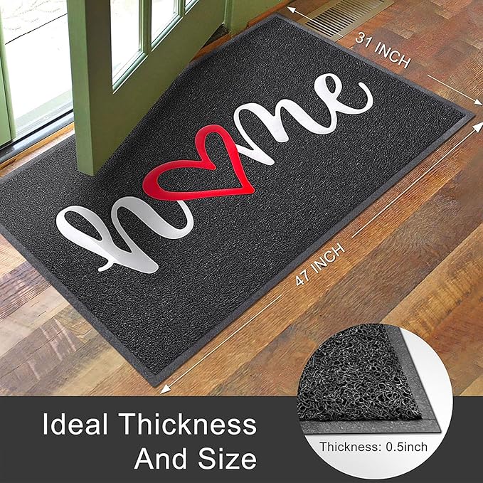 KILOCOCO Door Mat Outdoor Doormat Welcome Mat Funny Home Mats Non-Slip Front Door Mat for Entrance Indoor Door Mats for Garage Patio 31"x47", Black