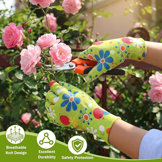 24 Pairs Gardening Gloves for Women PU Coated Breathable Non-slip Knitting Gloves for Gardening Planting Seeding