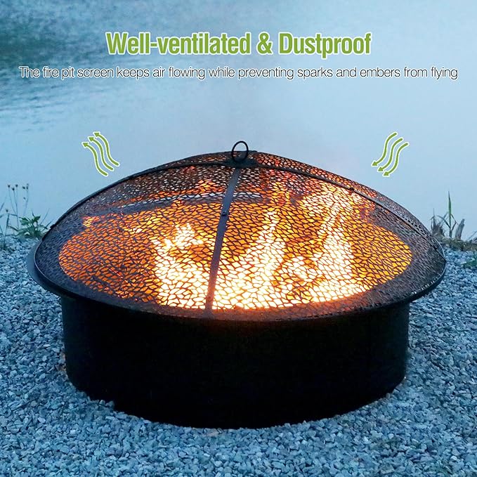 REDCAMP 36Inch Fire Pit Spark Screen, Collapsible Fire Pit Screen Round with Handle, Heavy Duty Iron Fire Pit Cover Mesh Round Replacement Firepit Screens Easy Opening for Outdoor Patio Backyard
