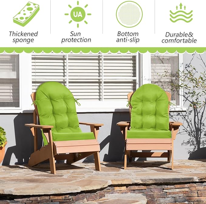 Geelin 4 Pcs Adirondack Chair Cushion High Back Patio Rocking Chair Cushion 44 x 19 x 4 Inch Tufted Weather Resistant Fade Resistant Seat for Patio Rocking Seat (Fruit Green)