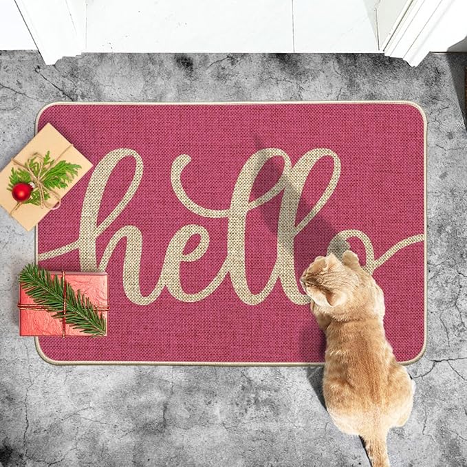 Artoid Mode Pink Hello Spring Doormat, Summer Home Decor Low-Profile Switch Rug Door Mat Floor Mat for Indoor Outdoor 24x35 Inch