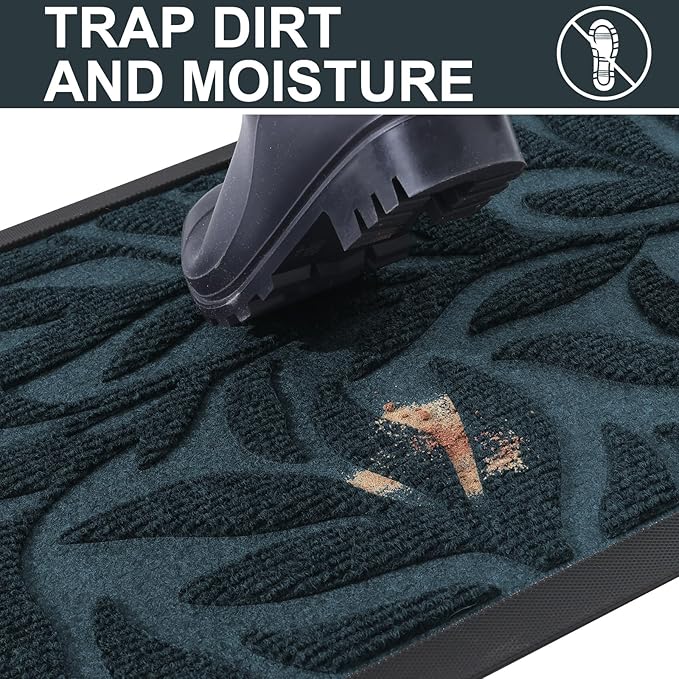 Smiry Front Door Mat Indoor Outdoor Entrance, Heavy Duty Natural Rubber, Trap Dirt and Moisture, Non-Slip Doormats, Low Profile, Easy Clean Patio Porch Entryway Mat, 29.5x17, Lake Blue