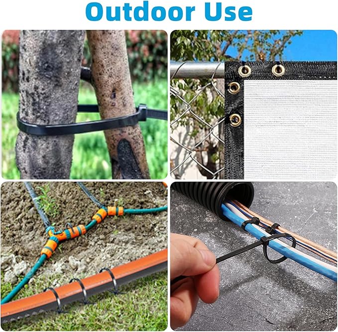 500Pcs Heavy Duty Industrial Zip Toes,Assorted Sizes(4”+6”+8”+12”) Black Tie Wraps,Zip Toes Tie Straps For Garden Plant Secure Vine, Home, Office Use