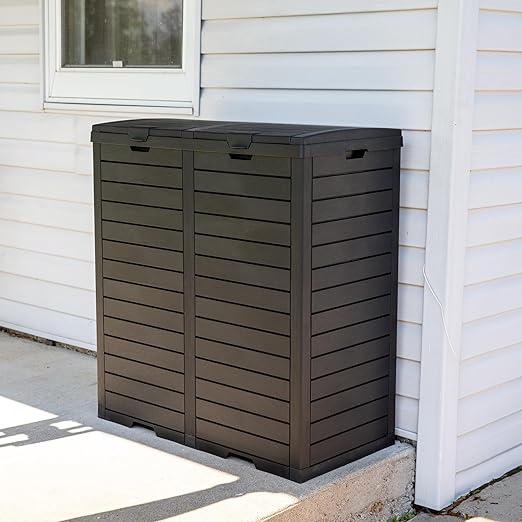Sunnydaze 78-Gallon Double Patio Trash Can with Lid - Outdoor Garbage Can with Drip Trays - Weather-Resistant Resin - Black