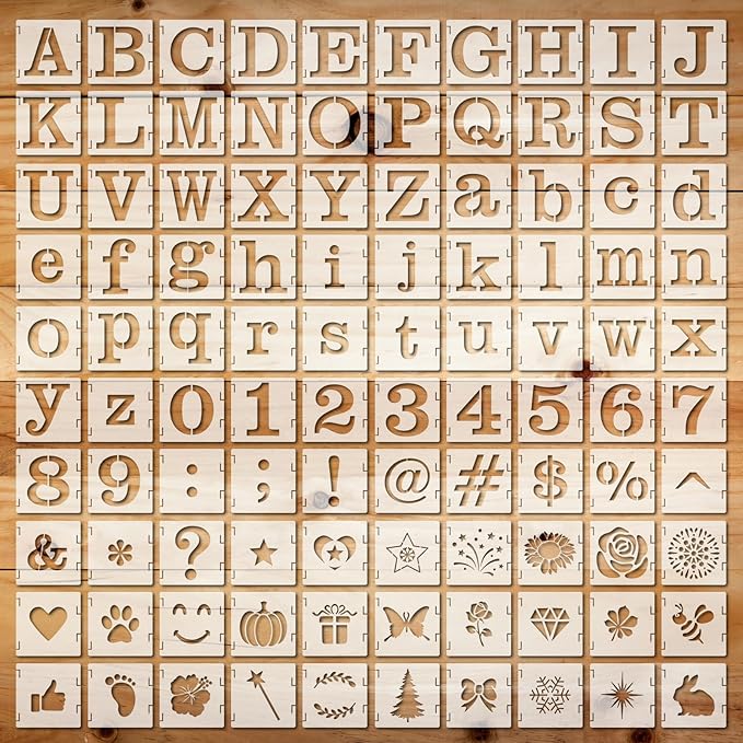 Fainne 100 Pcs 2 Inch Stencils Small Stencils for Painting on Wood Reusable Painting Templates Crafts for DIY Scrapbook, Wood, Wall, Fabric, Rock, Chalkboard, Sign(Alphabet Style)