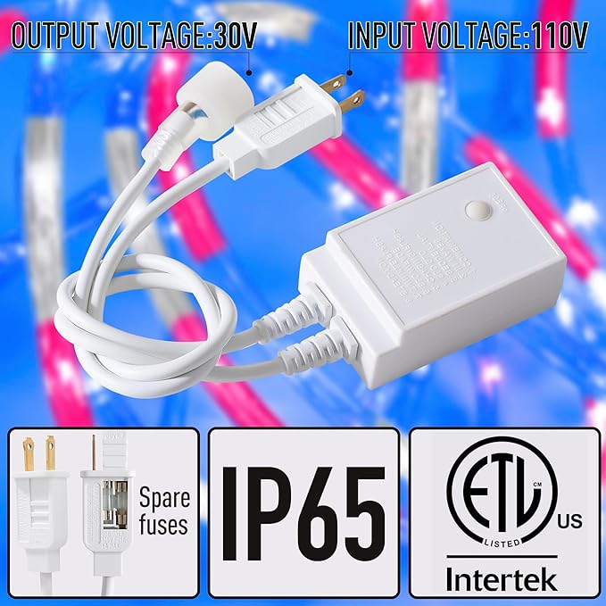 Waterproof LED Rope Lights, Connectable & Flexible with 8 Modes, Outdoor Lighting for Deck, Garden, Pool, Patio & Christmas Decor (Red/Blue/White, 50ft)
