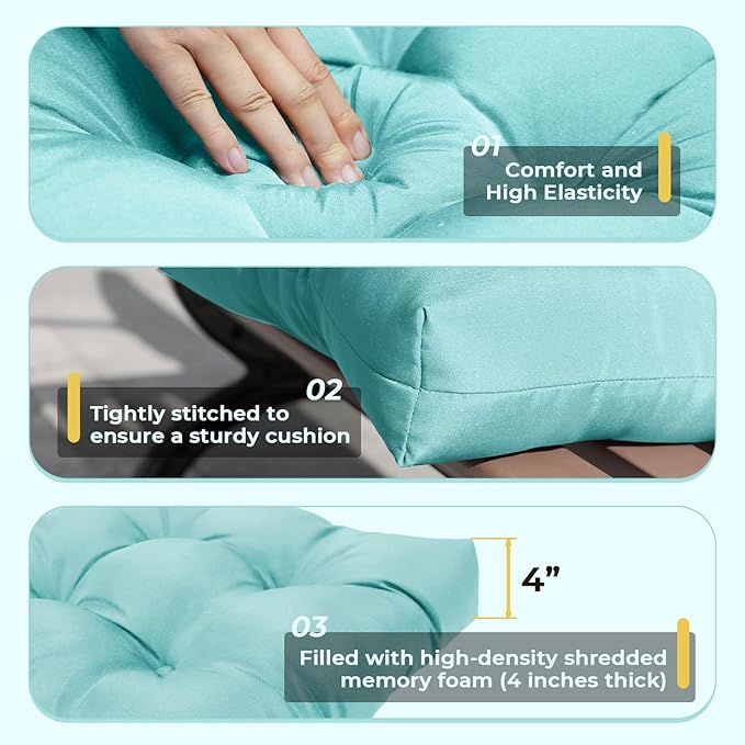 All Weather Outdoor Wicker Chair Cushions of 3 Pieces, Waterproof Outdoor Wicker Chair Cushion for Patio Furniture Loveseat Settee Bench, 1 Loveseat and 2 U-Shaped Thickened Cushions, Teal