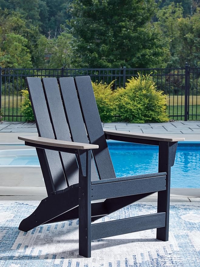 Signature Design by Ashley Mabry Shores Coastal MEGA-TUFF™ HDPE Weather Resistant Outdoor Adirondack Chair with Slat Back, Blue & Beige