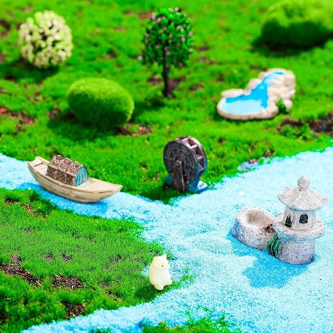Mini Fairy Garden Accessories Kit, Micro Landscape Decoration Pond Bridge Ornaments, Miniature Figurines for Potted Plant Bonsai Terrarium Decor Little Plank Bridge (Purple)